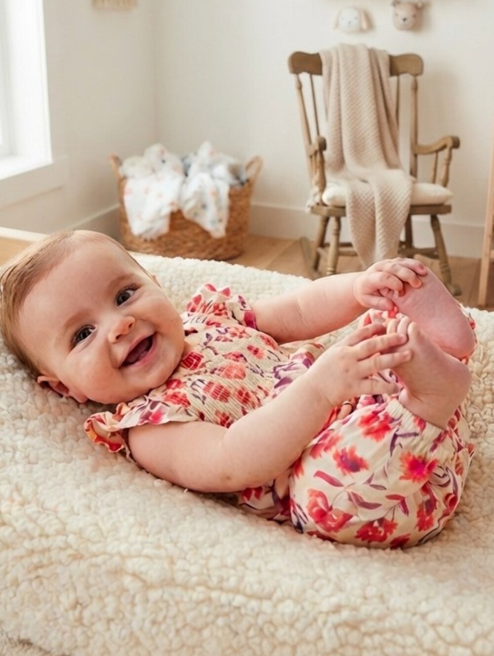 Burt's Bees 0-3M Baby Pink and Cream Romper